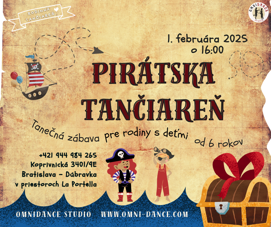 Omnidance - Pirátska tančiareň, tanečná zábava pre rodiny s deťmi od 6 rokov, 1.2.2025